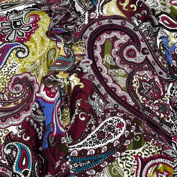Chicos Women's Petite Small O Paisley Print Ruffle Blouse Multicolor 3/4 Sleeve - Picture 2 of 8